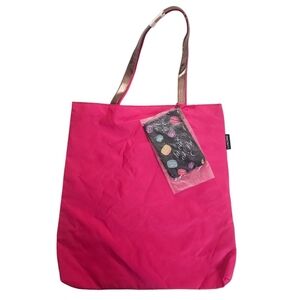 Lancôme Hot Pink Nylon Tote Bag Bronze Straps + Mini Pouch GWP